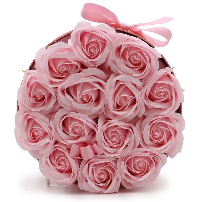 Soap Flower Bouquet - 14 Pink Roses - Round