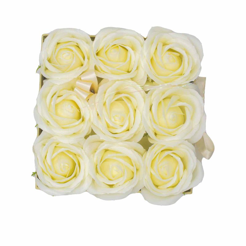 Soap Flower Bouquet - 9 Cream Roses - Square