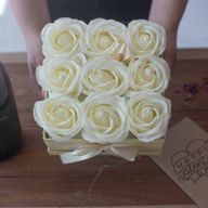 Soap Flower Bouquet - 9 Cream Roses - Square