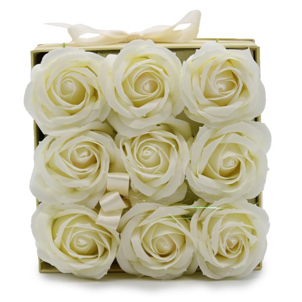 Soap Flower Bouquet - 9 Cream Roses - Square