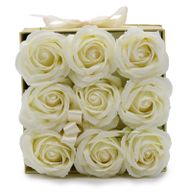 Soap Flower Bouquet - 9 Cream Roses - Square