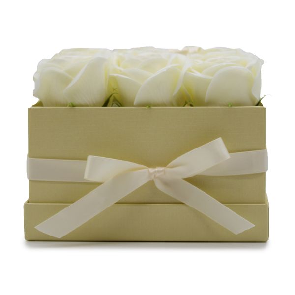 Soap Flower Bouquet - 9 Cream Roses - Square