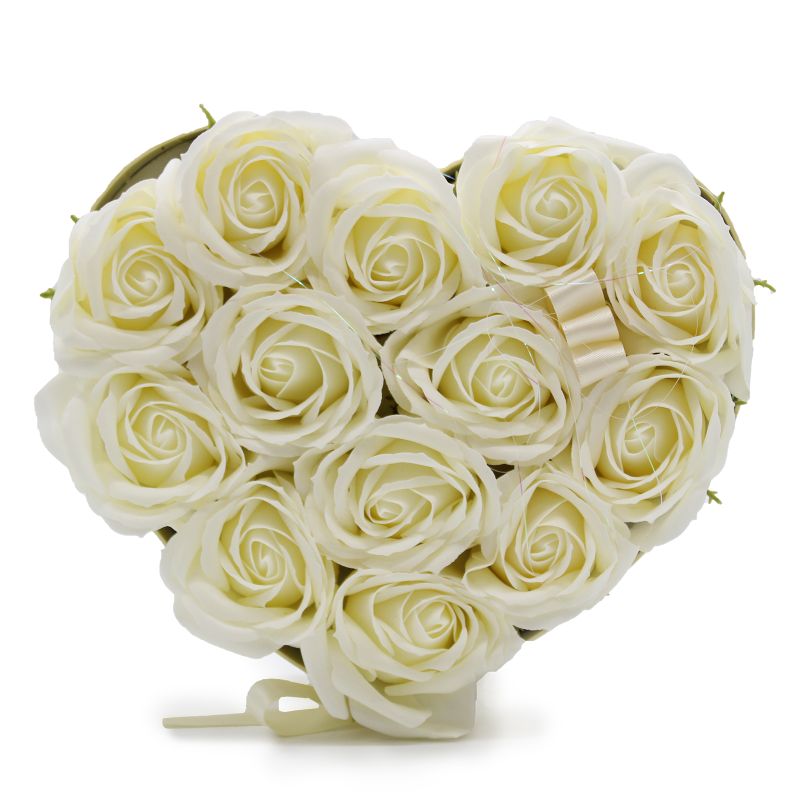 Soap Flower Gift Box - 13 Roses Cream - Heart