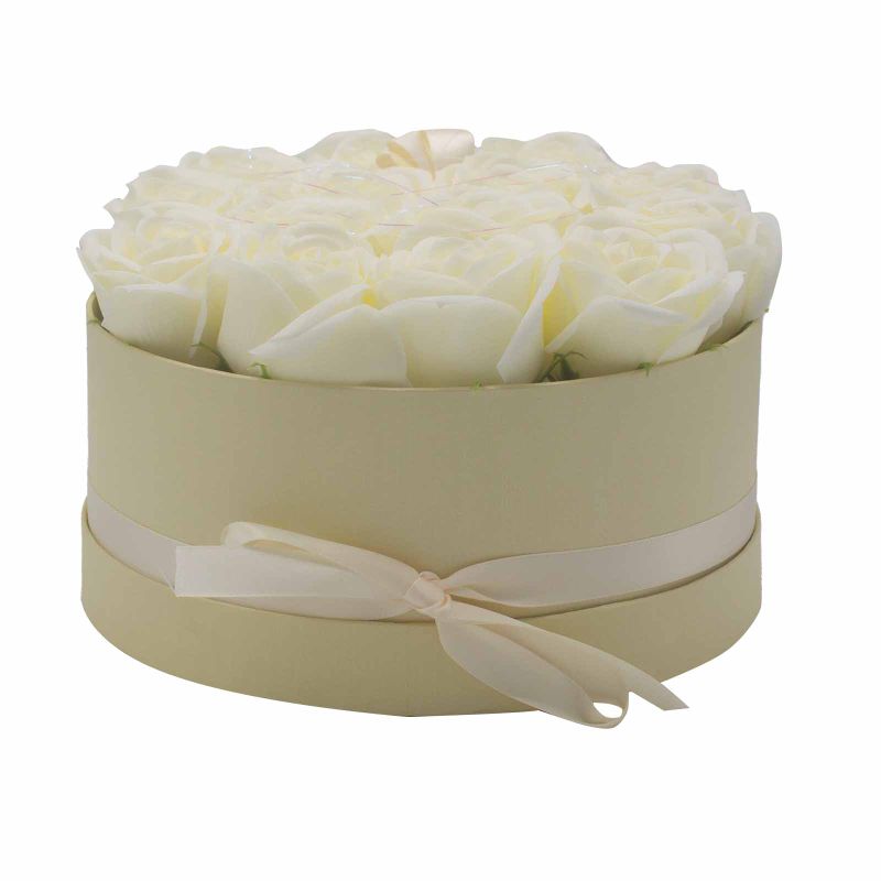 Soap Flower Bouquet - 14 Cream Roses - Round