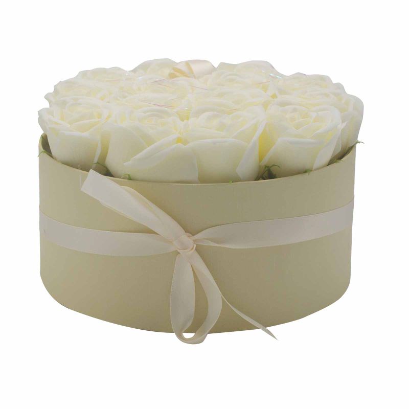 Soap Flower Bouquet - 14 Cream Roses - Round