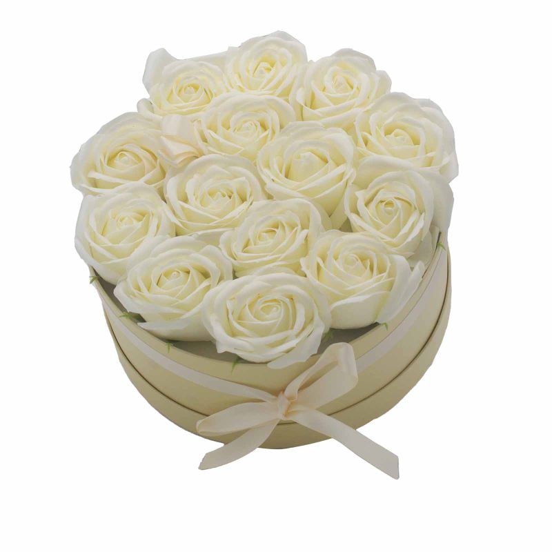 Soap Flower Bouquet - 14 Cream Roses - Round