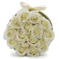 Soap Flower Bouquet - 14 Cream Roses - Round