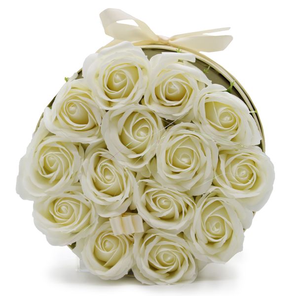 Soap Flower Bouquet - 14 Cream Roses - Round
