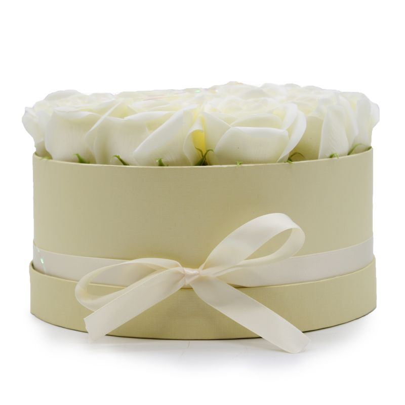 Soap Flower Bouquet - 14 Cream Roses - Round