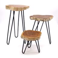 Set of 3 Gamell Wood Plant Stands - Whitewash