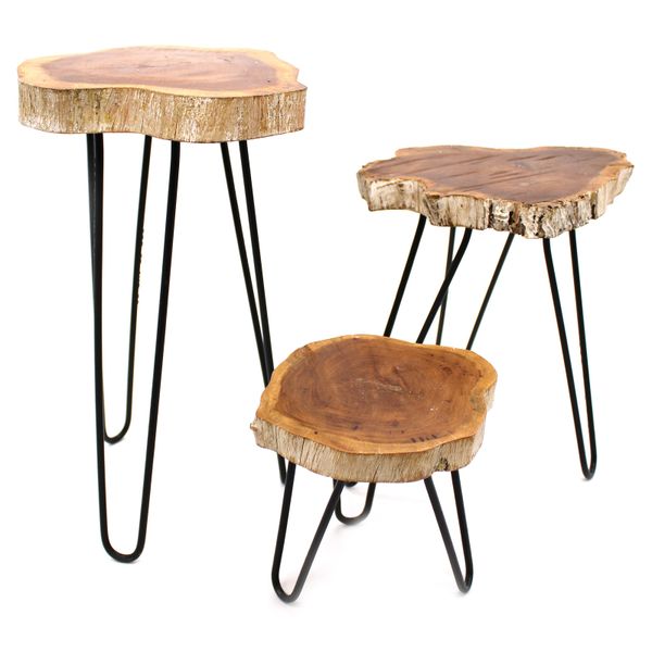 Set of 3 Gamell Wood Plant Stands - Whitewash