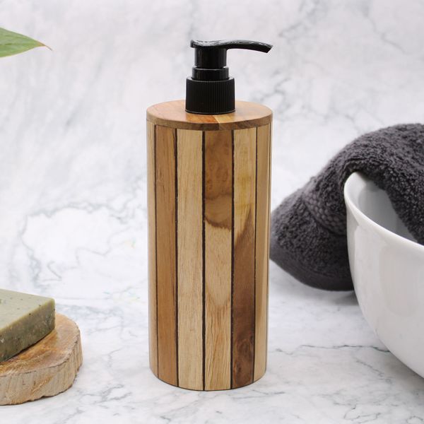 Natural Teakwood Soap Dispencer - Round