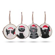 Christmas Cats - Hand Pained Log Xmas Decor (set 4)