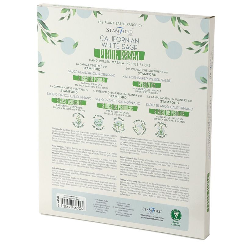 Pack of 6 Plant Based Masala Incense Sticks - Californian White Sage