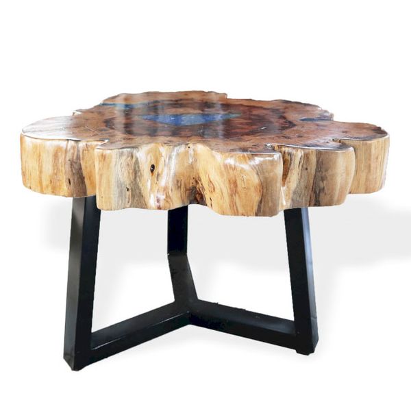 Tamarind and Resin Coffee Table with Defects - Sky Blue