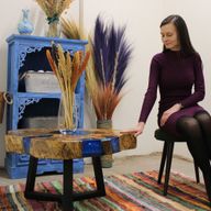 Tamarind and Resin Coffee Table with Defects - Sky Blue