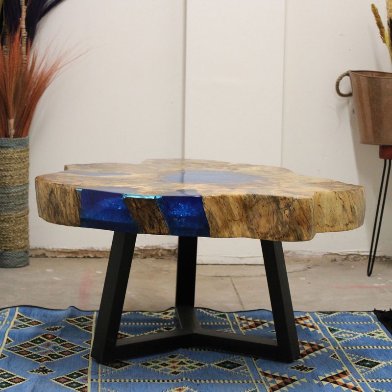 Tamarind and Resin Coffee Table with Defects - Sky Blue