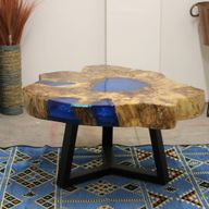 Tamarind and Resin Coffee Table with Defects - Sky Blue