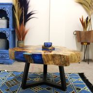 Tamarind and Resin Coffee Table with Defects - Sky Blue