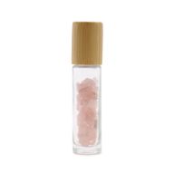 Gemstone Essential Oil Roller Bottle - Rose Quartz  - Wooden Cap