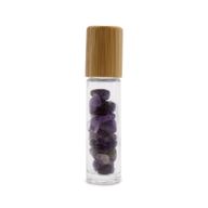 Gemstone Essential Oil Roller Bottle - Amethyst  - Wooden Cap