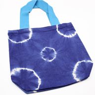 Natural Tye-Dye Cotton Bag (8oz) - 38x42x12cm - Blue Rings - Blue Handle