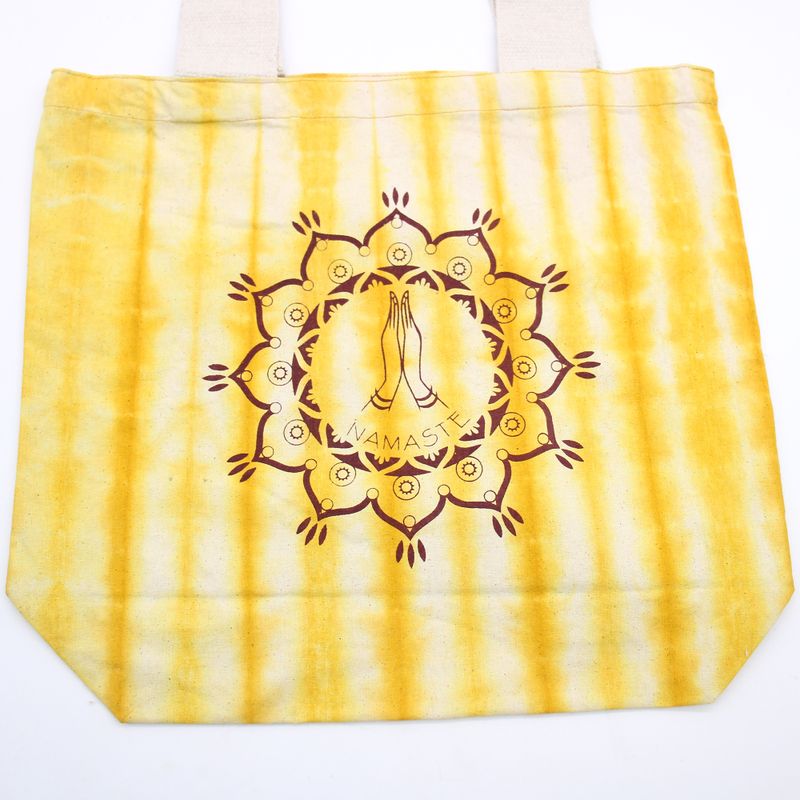 Tye-Dye Cotton Bag (6oz) - 38x42x12cm -  Namaste Hands - Yellow - Natural Handle