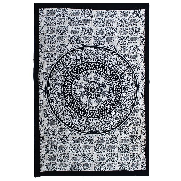 Single Cotton Bedspread + Wall Hanging - Mono - Elephant Mandalal