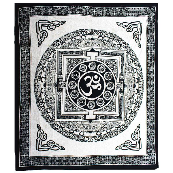 Double Cotton Bedspread + Wall Hanging - Mono - OM Mandala
