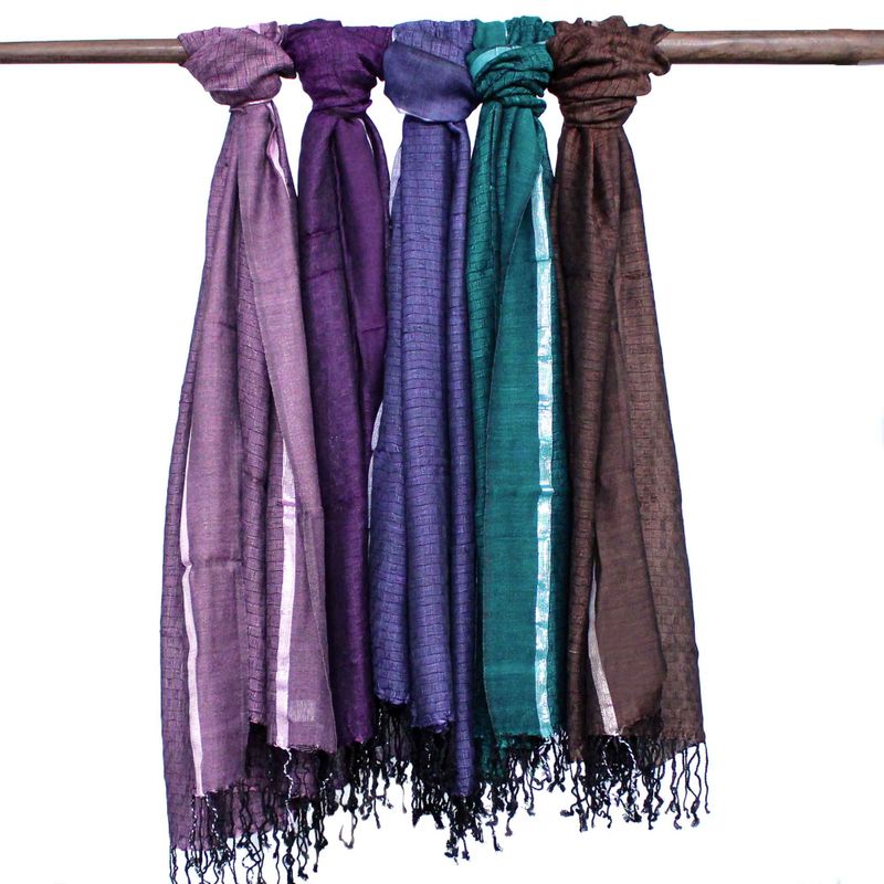 Lrg Indian Boho Scarves - 71x183cm - Random Colours with Gold Thread