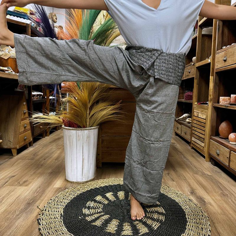 Grey Thai Fisherman Mantra Print Yoga and Festival Pants