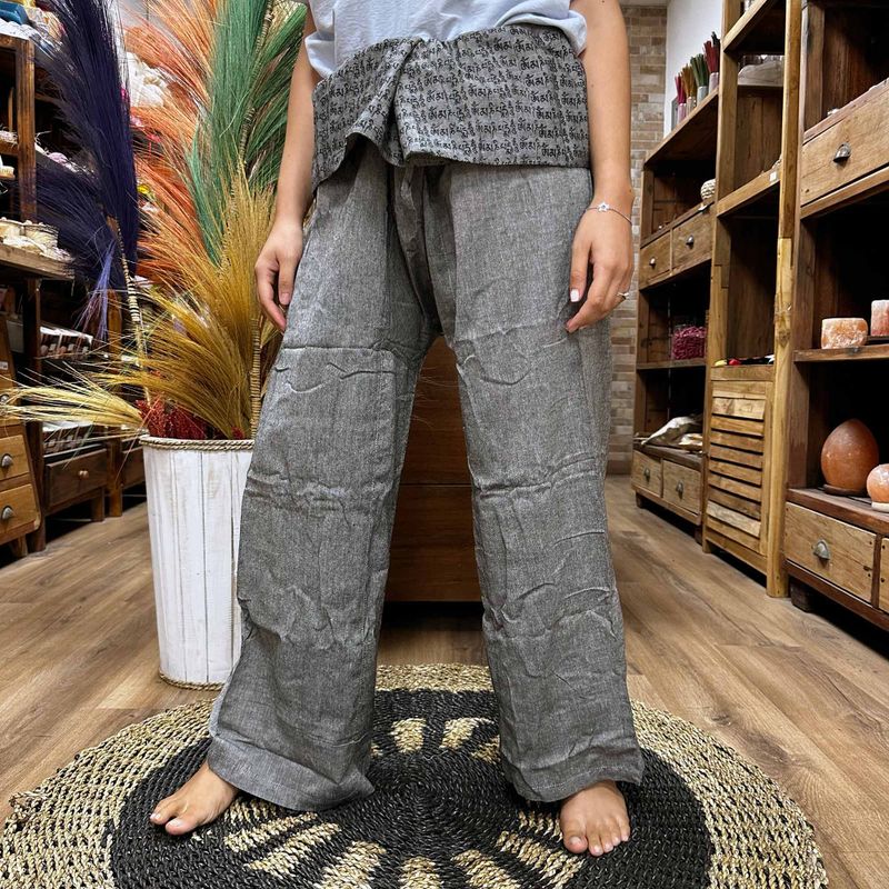 Grey Thai Fisherman Mantra Print Yoga and Festival Pants