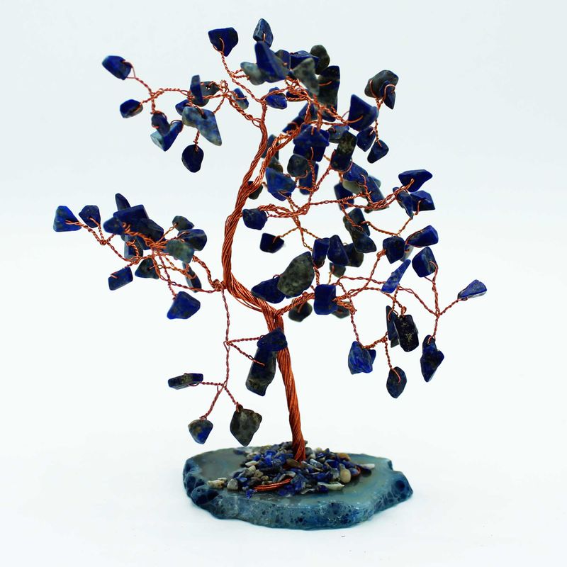 Lrg Gemstone Tree - Lapis on Blue Agate Base (100 stones)