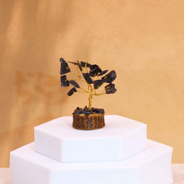 Mini Gemstone Trees On Wood Base - Black Agate (15 stones)