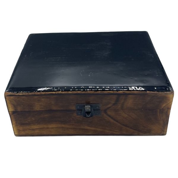 Large Ceramic Glazed Wood Box - 20x15x7.5cm - Black
