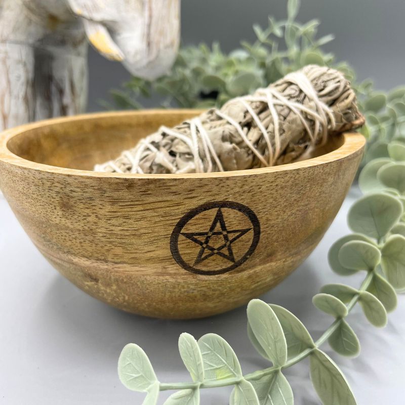 Wooden Smudge and Ritual Offerings Bowl - Pentagon - 13x7cm