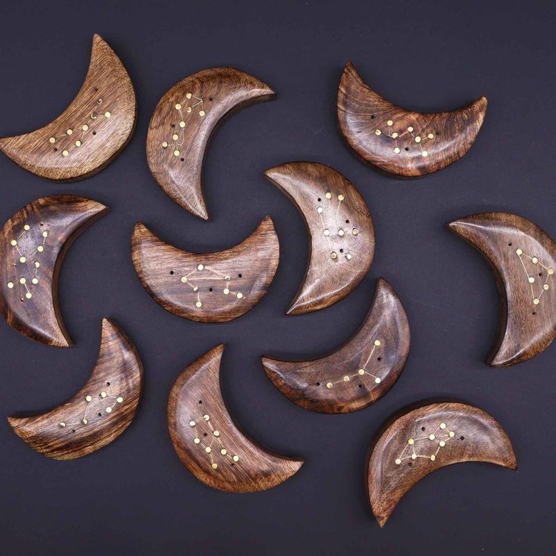 Ingraved and Brass Zodiac Sign Incense Burners - Moon
