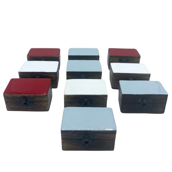 Wooden Pill Box 9x5x4cm - Solid Ceramic Colours - Assorted