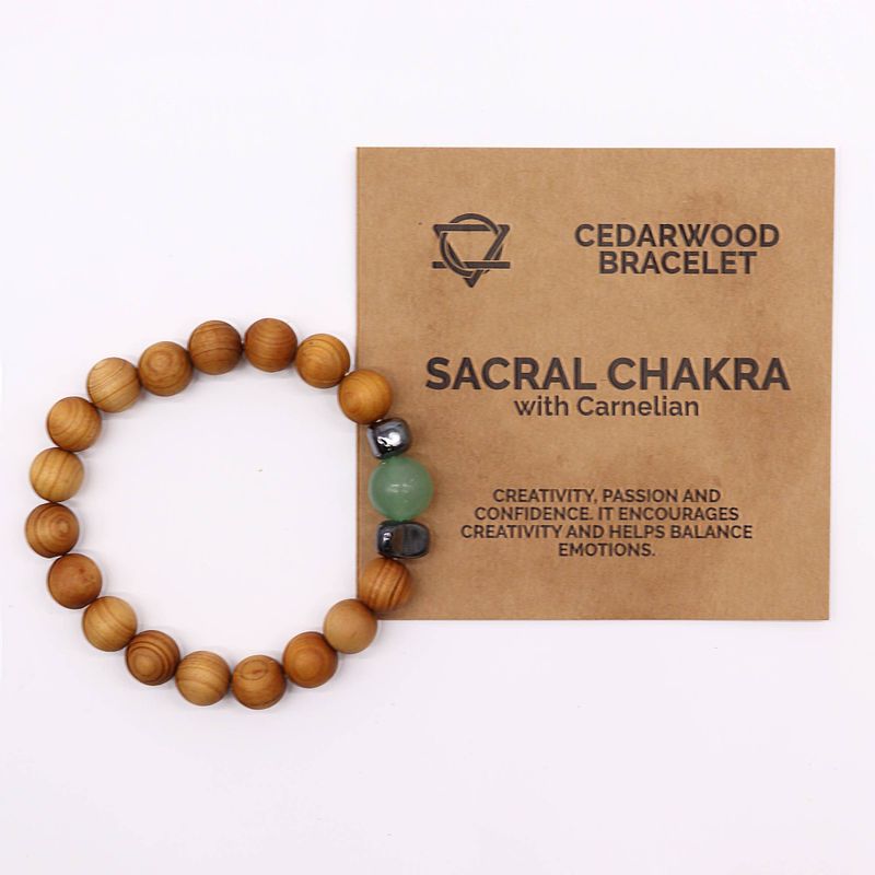 Cedarwood Sacral Chakra Bangle with Green Aventurine