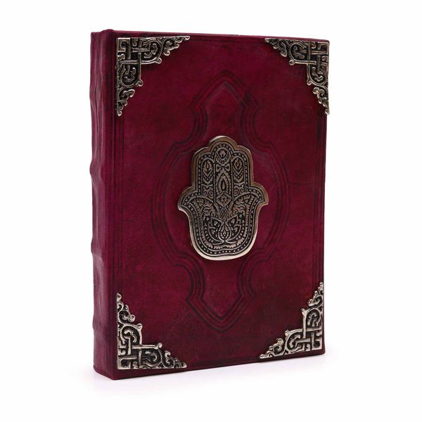 Hefty Red Tan Book - Zinc Hamsa Decor - 26x18cm