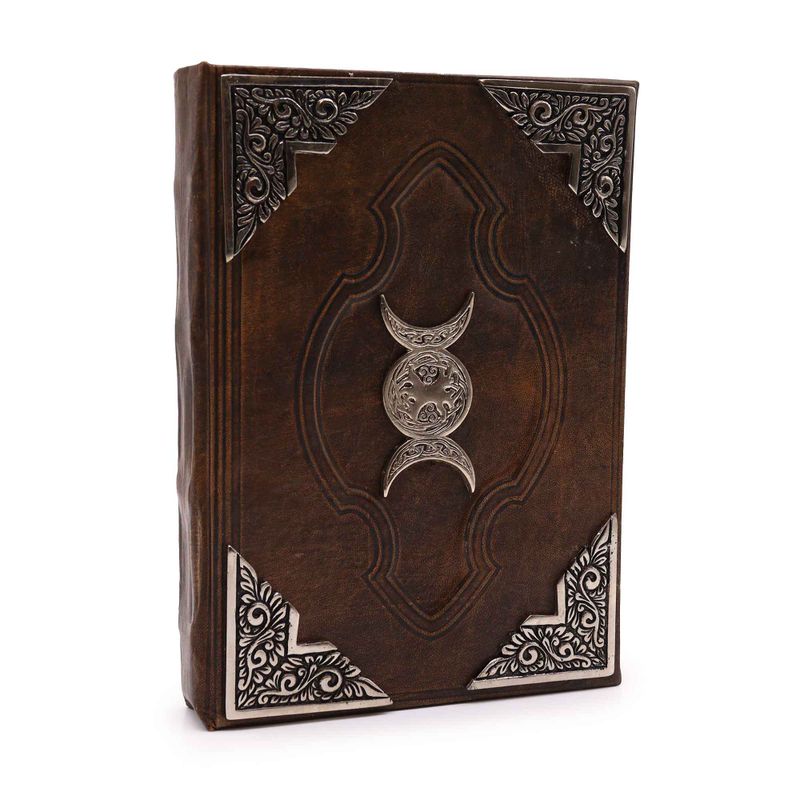 Hefty Brown Tan Book - Zinc Triple Moon Decor - 26x18cm