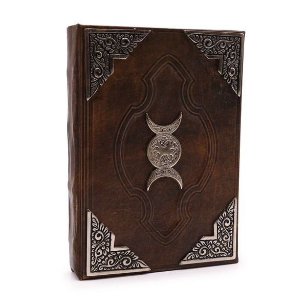 Hefty Brown Tan Book - Zinc Triple Moon Decor - 26x18cm
