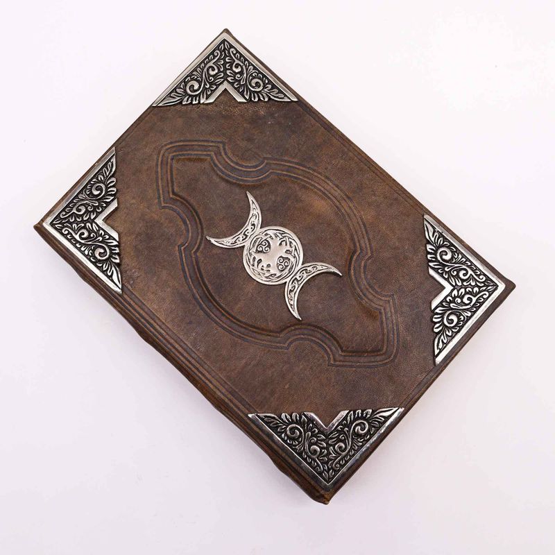 Hefty Brown Tan Book - Zinc Triple Moon Decor - 26x18cm