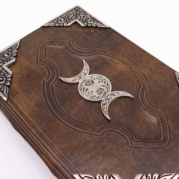 Hefty Brown Tan Book - Zinc Triple Moon Decor - 26x18cm
