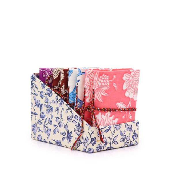 Assorted floral-print cotton-bound notebooks, 7 x 10 cm (display pack)