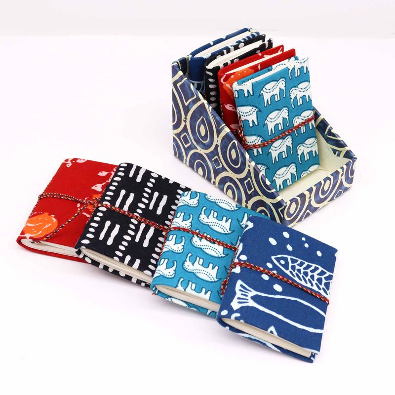 Assorted cotton-bound notepads. Block Print 7x10cm (presentation pack)
