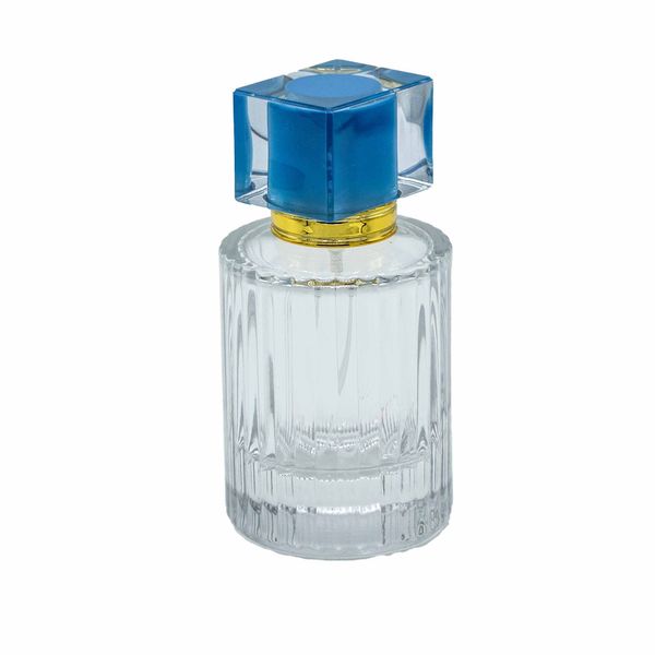 Powder Blue - 50ml Round Ribbed Bottle, Spray and Cap