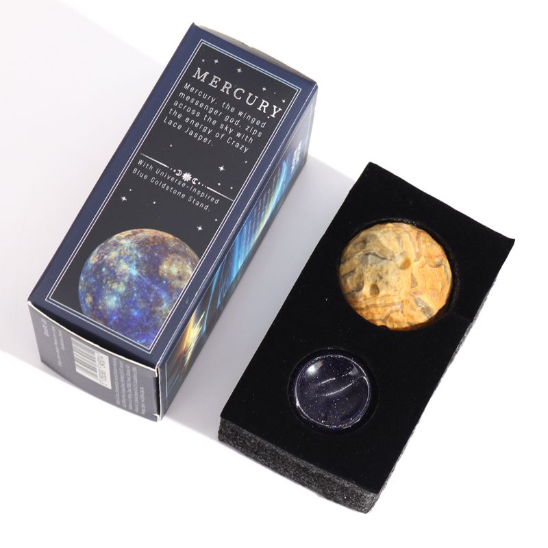 Crazy Lace Jasper Planet on a Solar Goldstone Stand - 40mm (30x15mm stand)