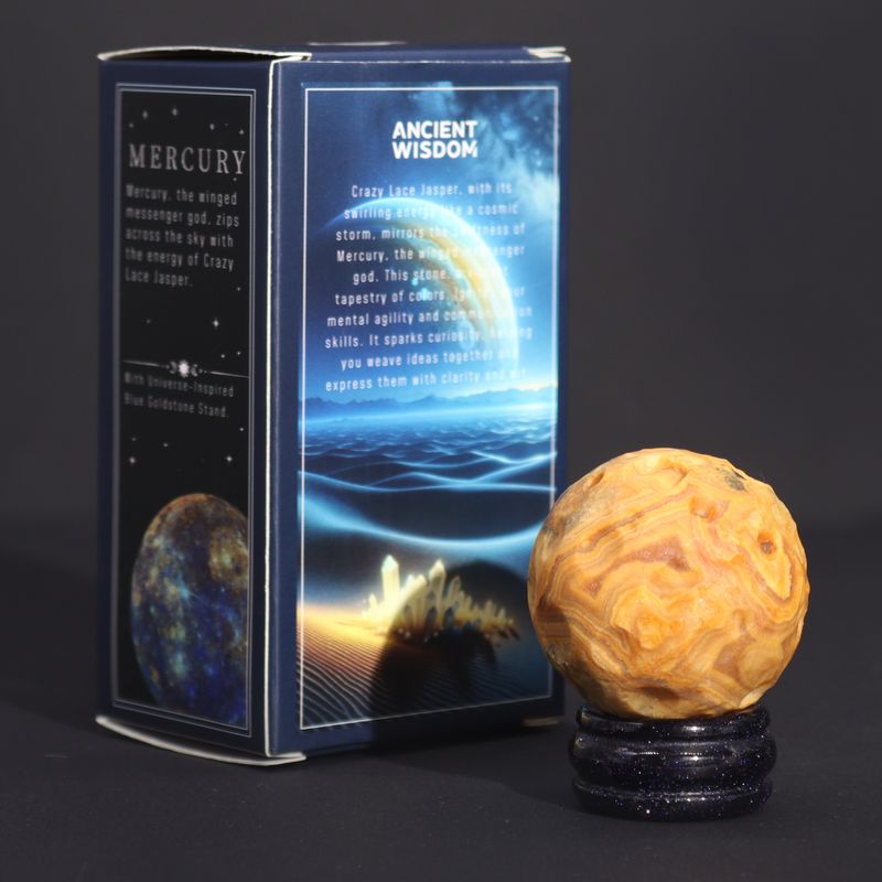 Crazy Lace Jasper Planet on a Solar Goldstone Stand - 40mm (30x15mm stand)