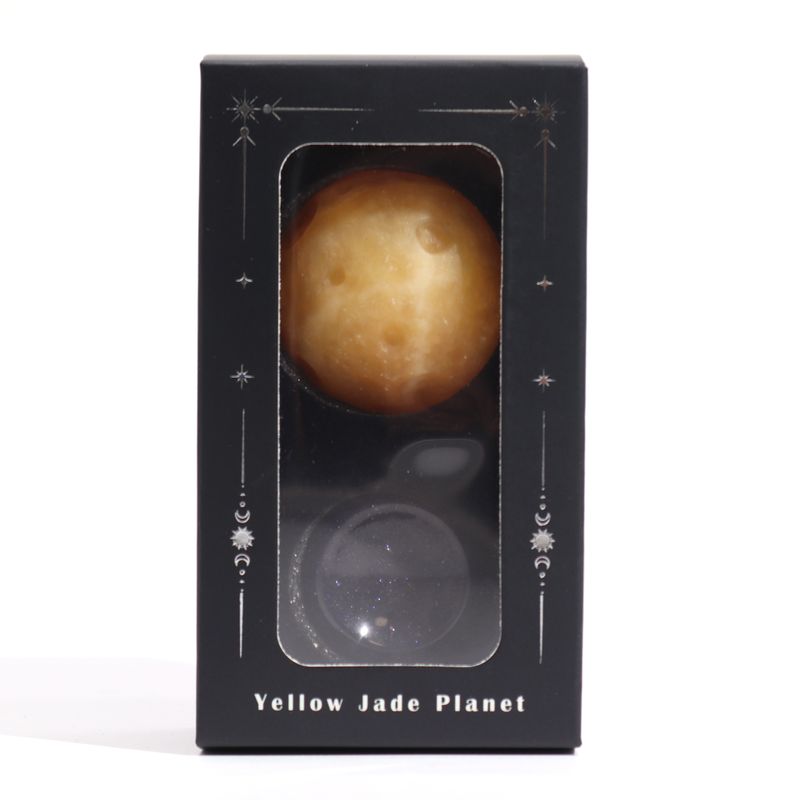 Yellow Jade Planet on a Solar Goldstone Stand - 40mm (30x15mm stand)